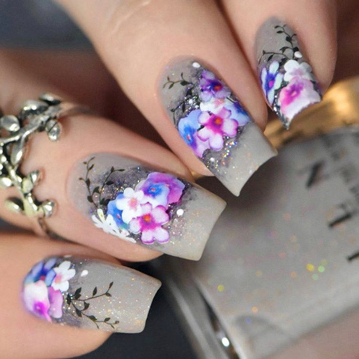 pansy nails with SoNailicious stickers