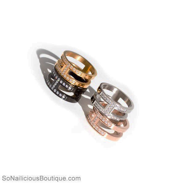 Gold Double Ring With Diamantes