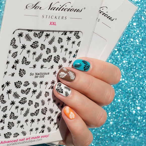 Edgy Black and White Floral Nails Sticker Set