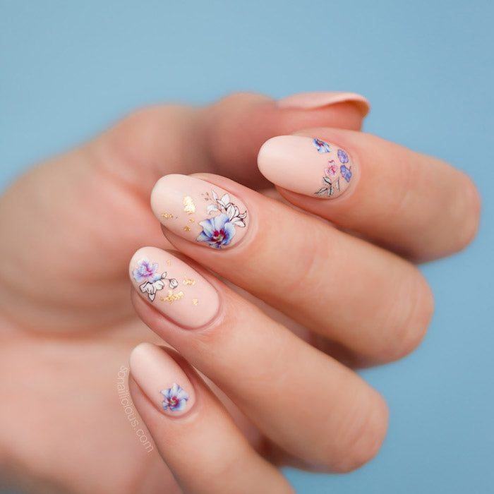 Watercolour Flower Nails with SoNailicious stickers