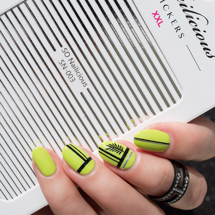 palm leaf striped nails with sonailicious stickers