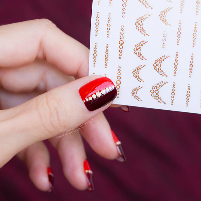 red and gold nails with SoNailicious nail stickers