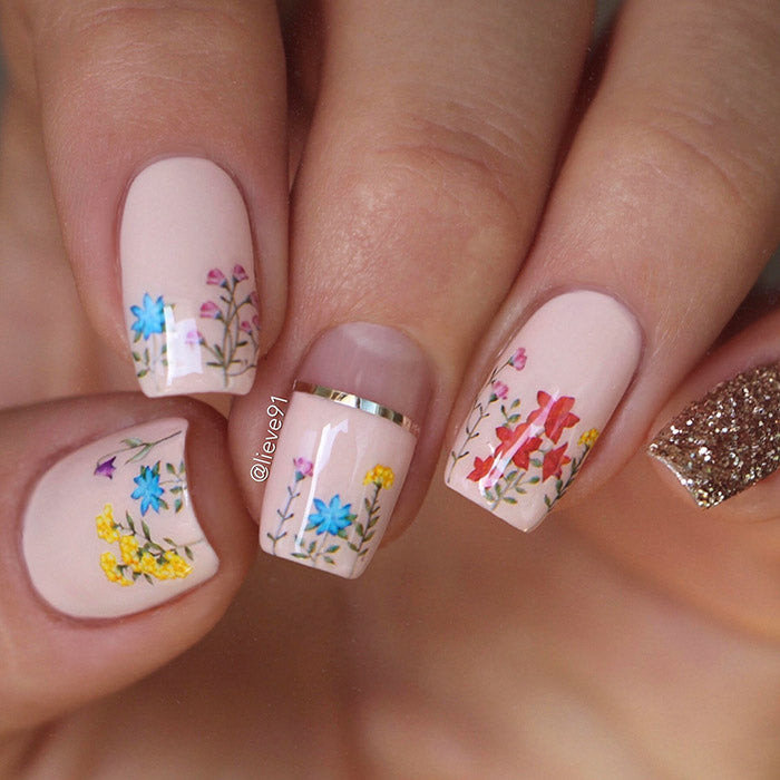 floral nails with SoNailicious stickers 222