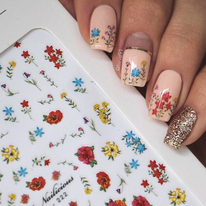 floral nail art with SoNailicious stickers 222