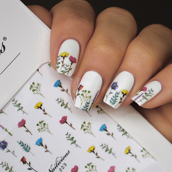 White Floral nails with SoNailicious stickers