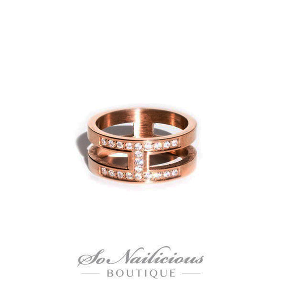 Rose Gold Double Ring With Diamantes - ONLY 1 LEFT!