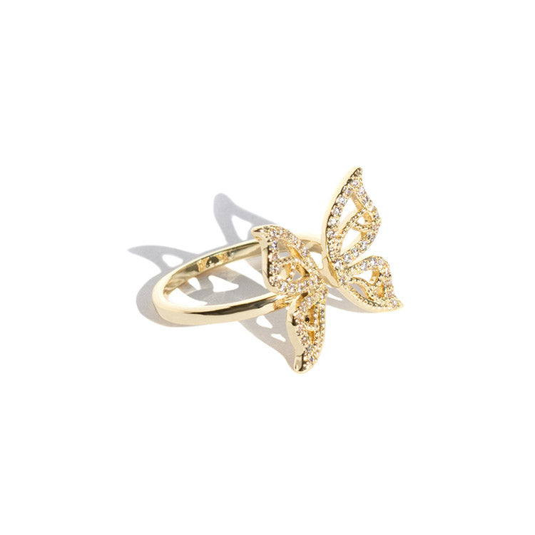 Butterfly ring gold with crystals