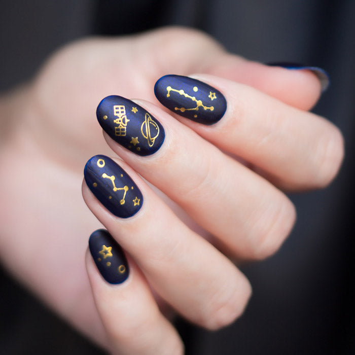 Galaxy nails with Interstellar nail stickers