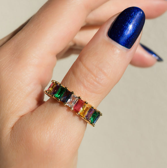 Eternity Rainbow Ring 18K Gold - SoNailicious collection