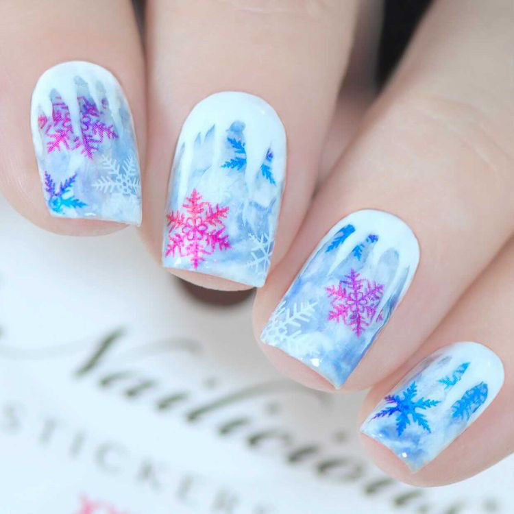 Snowflake nails with SoNailicious Stickers 305