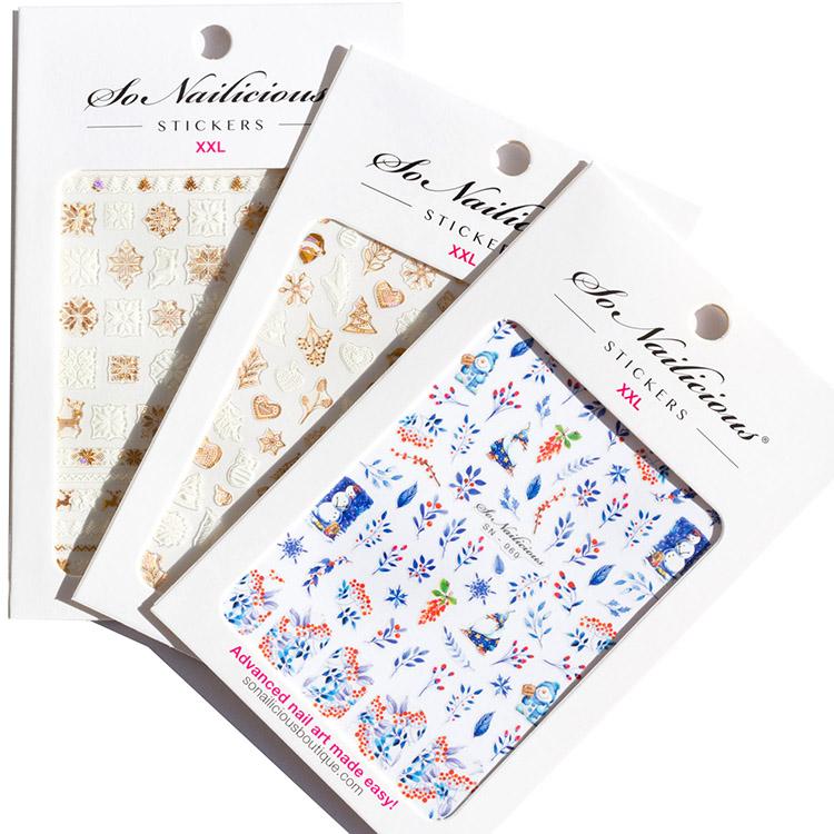 White Christmas and Winter nail stickers - set of 3