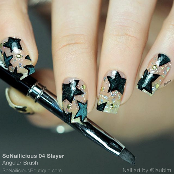 Starry nails with angular nail art brush