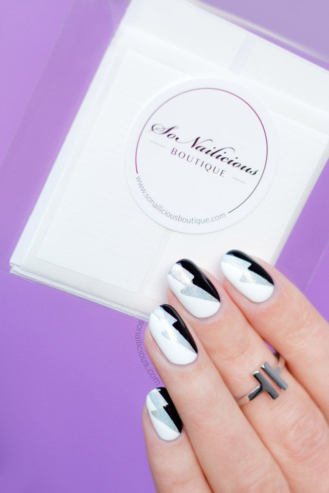 Black and white nails with stencils