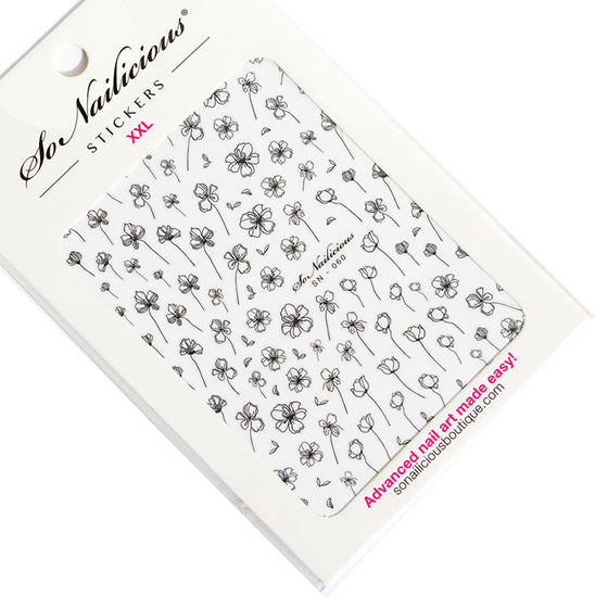 black ink flower nail stickers