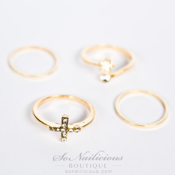 Delicate Gold Cross Ring With Crystlas