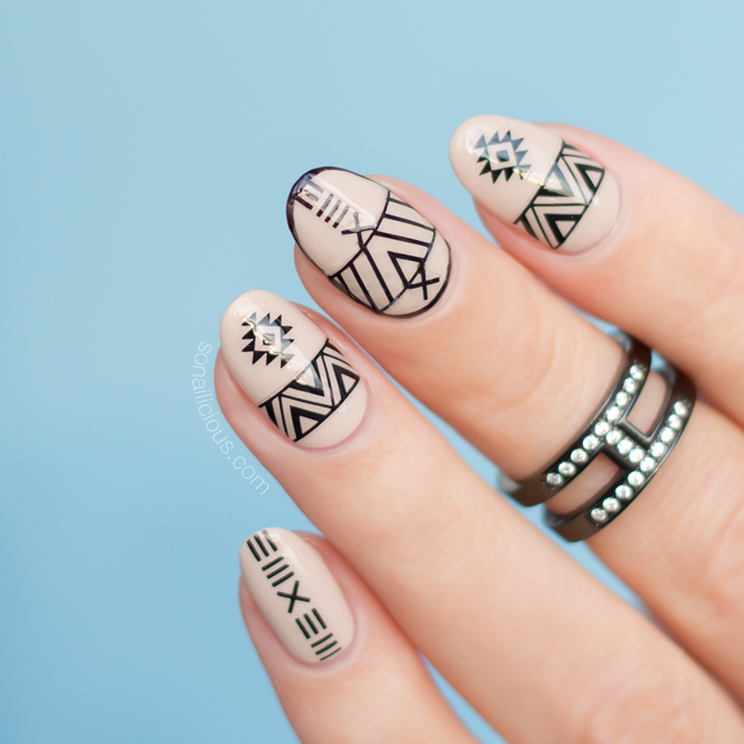 Aztec Nail Design with stickers