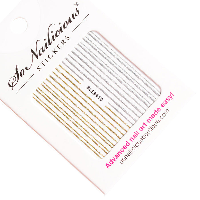 gold glitter stripes self adhesive nail stickers