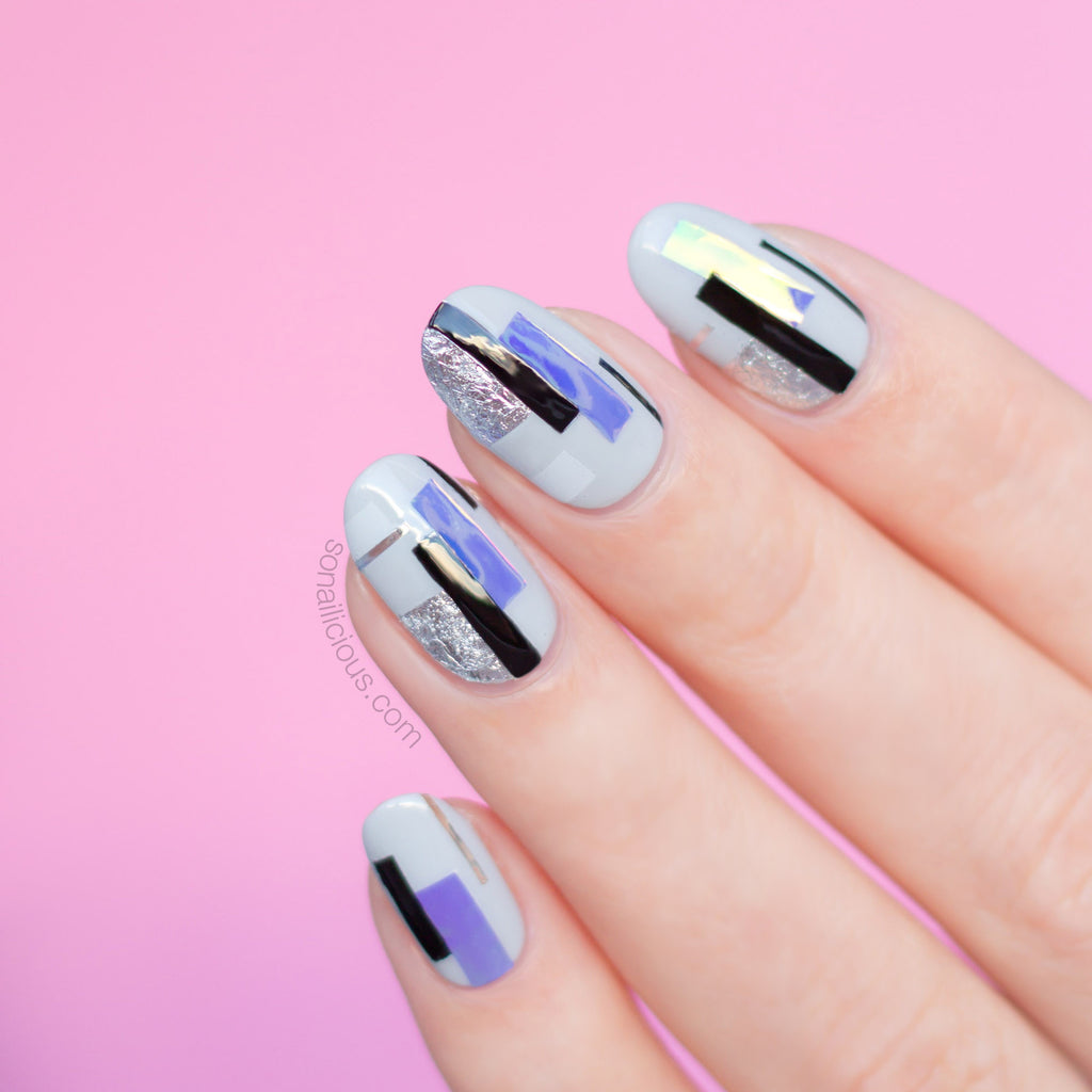 grey nails with shattered glass