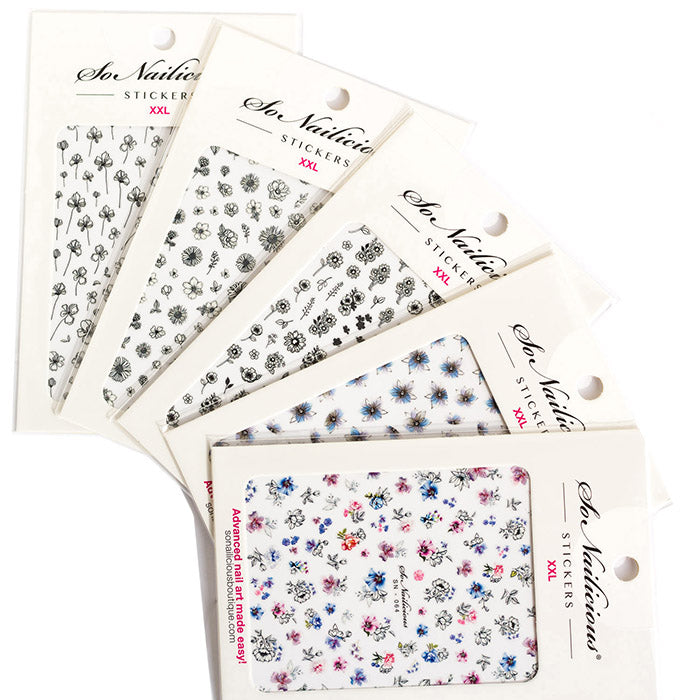 5 x Ink Floral nail stickers