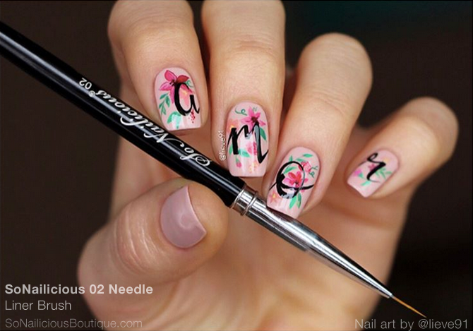 Floral nail art with SoNailicious brush 02