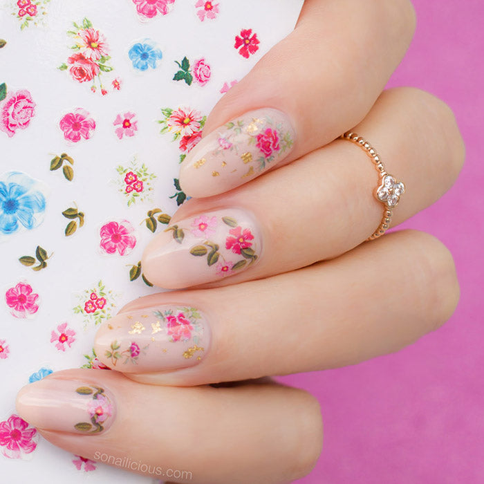 roses nail art with SoNailicious stickers