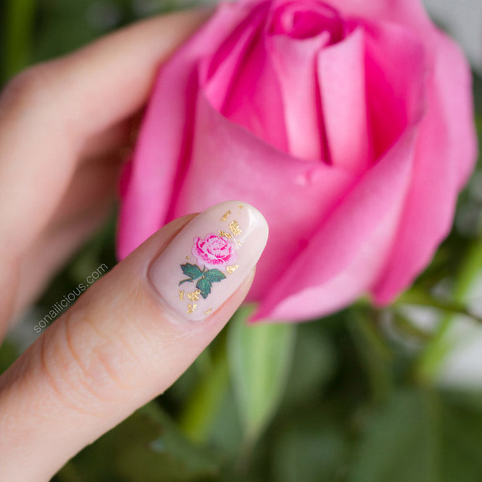 roses nails with Heavenly Bloom stickers