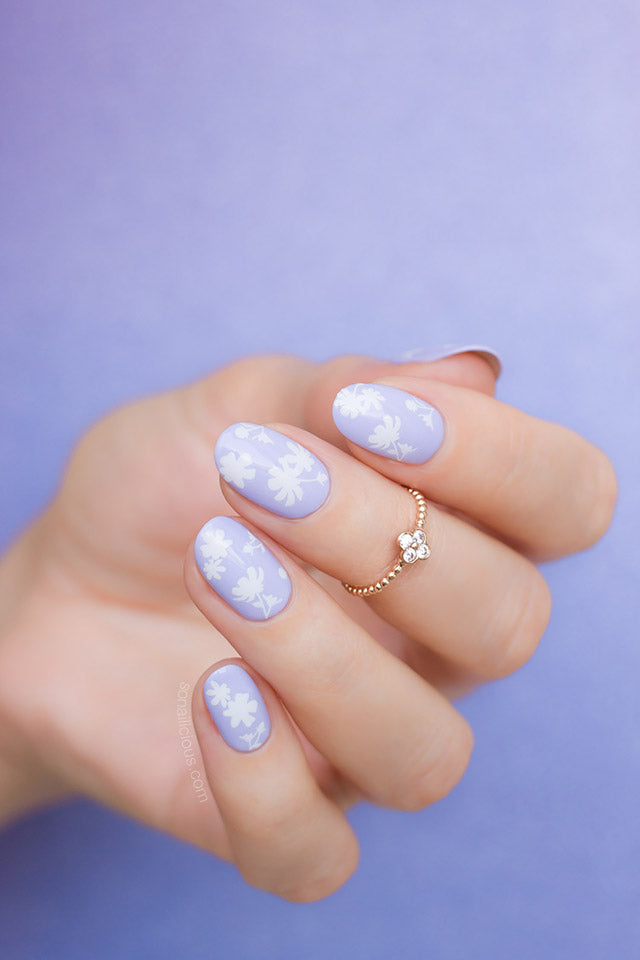 Purple and White Floral nail art