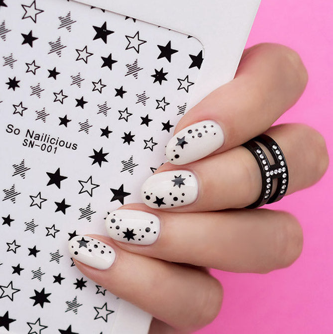 white and black star nails