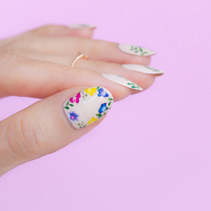 wildflower nails with sonailicious stickers